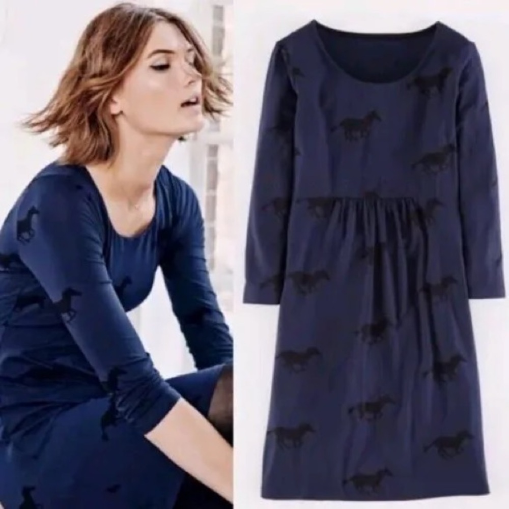 Boden navy horse print scoopneck tunic dress size 4L